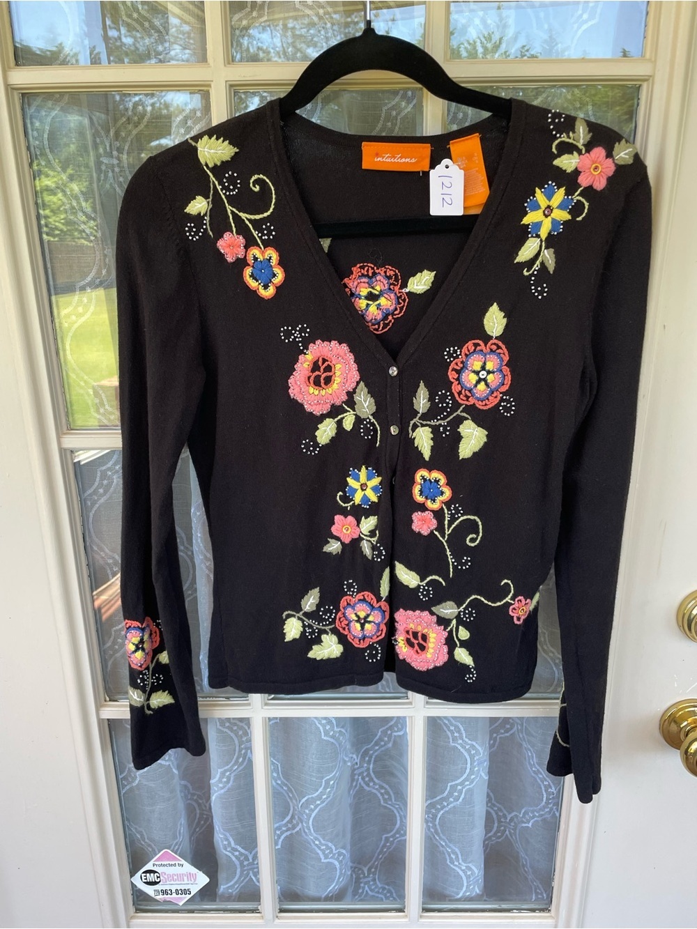 🍂 Intuitions Floral Embroidered Beaded Cardigan Sweater Black Size S Cotton